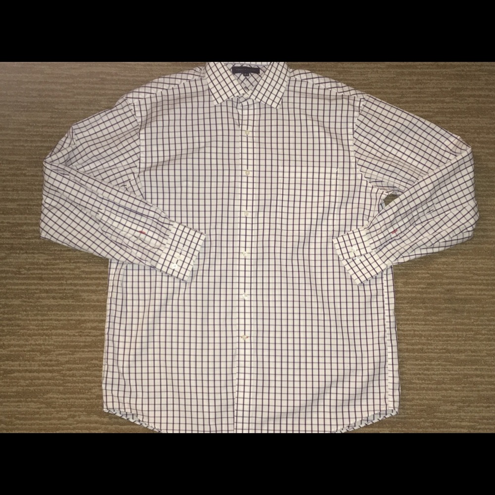Tommy Hilfiger Mens LS Purple Plaid Button Front L
